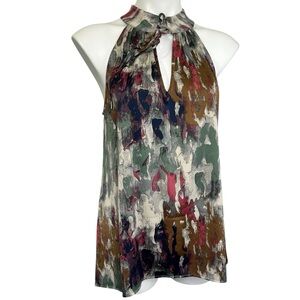 Haute Hippie Colorful High Neck Abstract Pattern Sleeveless Blouse NWT sz M